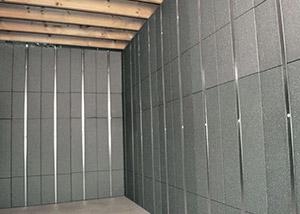 SilverGlo™ insulation and metal studs making up our Basement to Beautiful™ panels.  Installed in Penfield.